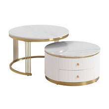 Modern 2-piece White Circular Nested Coffee Table With Drawers, 27.6 Inches