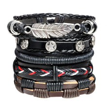 multilayer sheet vintage leather band of men of fashion craft star rope twisted Wrap Bracelets & bangles