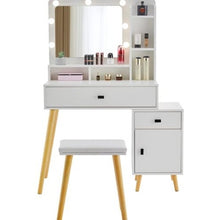 Dressing Table With Hollywood LED Mirror, Light Adjustable Brightness, Dressing Table, Padded Stool Set, White, Wooden Cosmetic Table With Drawer And Storage Cabinet