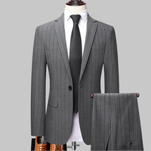 Spring And Autumn New Men's Suit Set Business Business Wear Korean Slim Striped Two-piece Wedding Bridesmaid Suit