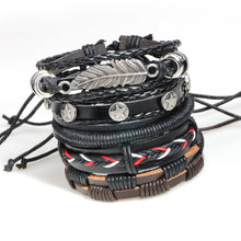 multilayer sheet vintage leather band of men of fashion craft star rope twisted Wrap Bracelets & bangles