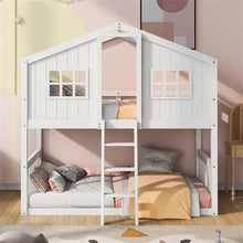 Bunk House Bed With Ladder, Wooden Bed - White