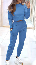 Stand Collar Sports Suit Fashion Pullover Long-sleeves Short Top And Slim Trousers With Pockets Solid Outfits Women's Clothing