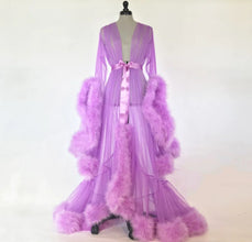 lingerie Women Fur Robe Hot See Through Mature Women Sexy Nightgowns Long Bridal Robes