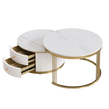 Modern 2-piece White Circular Nested Coffee Table With Drawers, 27.6 Inches