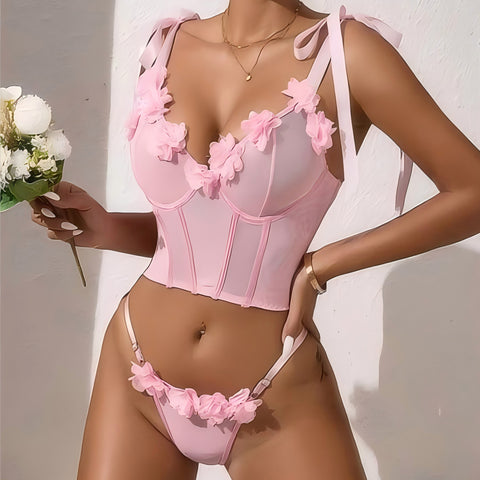 Sexy Lingerie Suit European And American Three-dimensional Flower Fishbone Push Up