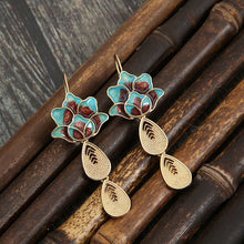 Elegant Lotus Water Drop Women's Vintage Silk Burnt Blue Earrings