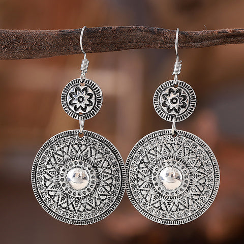 Retro Ethnic Style Round Printed Pendant Earrings