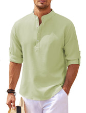 Men's Casual Shirt  Long Sleeve Stand Collar Solid Color Shirt Mens Clothing