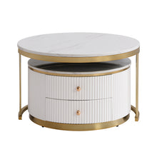 Modern 2-piece White Circular Nested Coffee Table With Drawers, 27.6 Inches